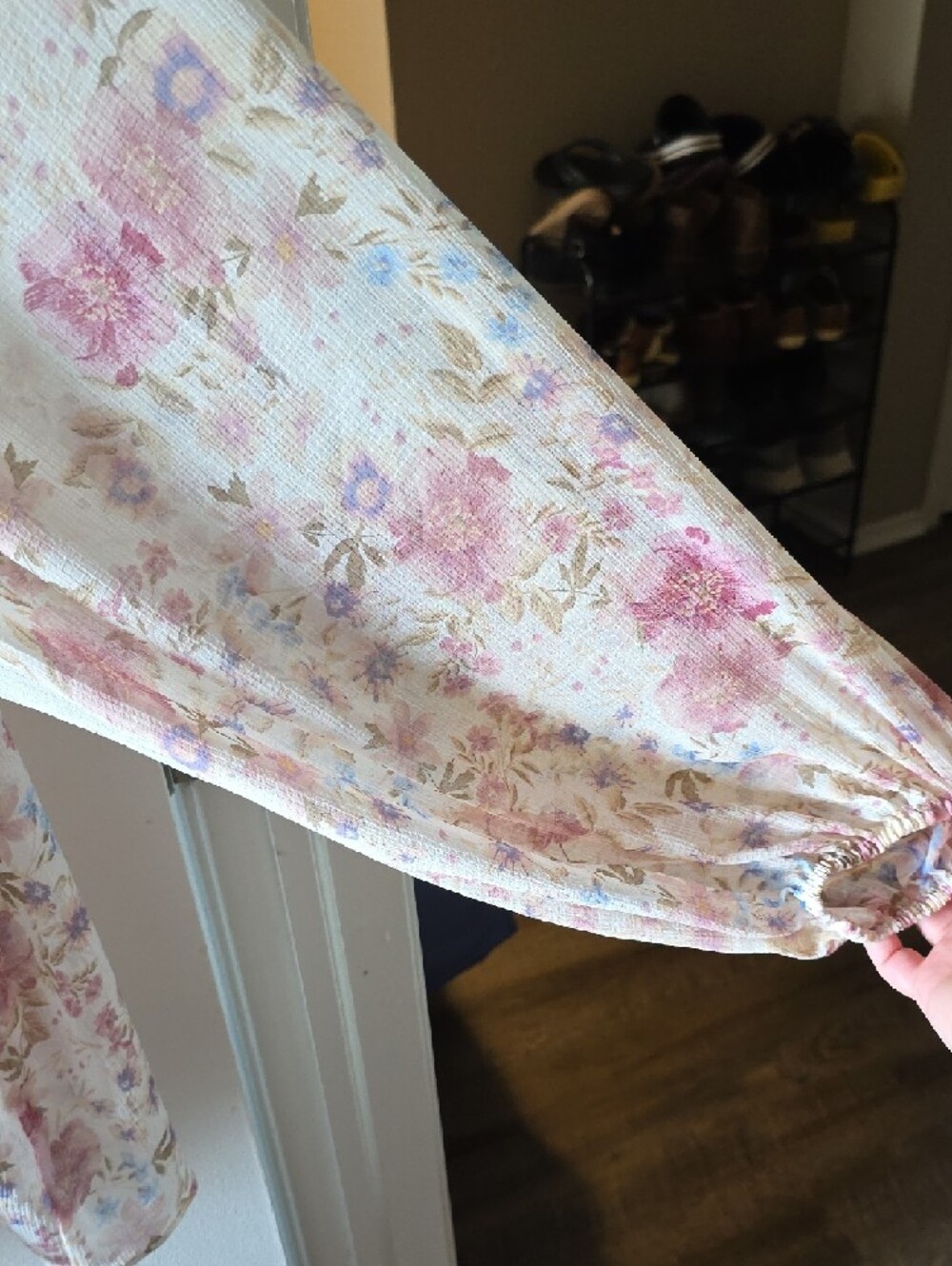 torrid Cream Floral Peasant Tunic with Pink & Lavender Accents - Picture 3 of 6